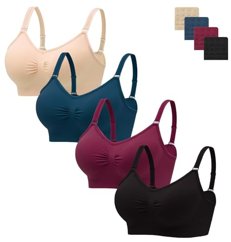 HBselect 4 Pack Full Coverage Wireless Bras, Soft Seamless Bra Sets for Women, Comfortable Support Bralette with Removable Padded and Extra Extenders