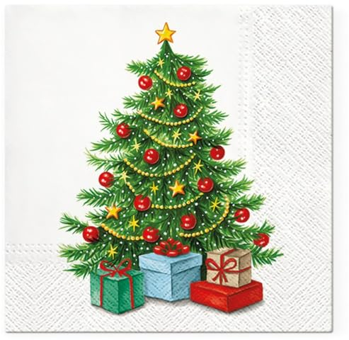 20 Servietten Weihnachten Geschenke unter dem Tannenbaum als Tischdeko. Papierservietten mit Motiv. Auch für Decoupage und Serviettentechnik 33x33cm
