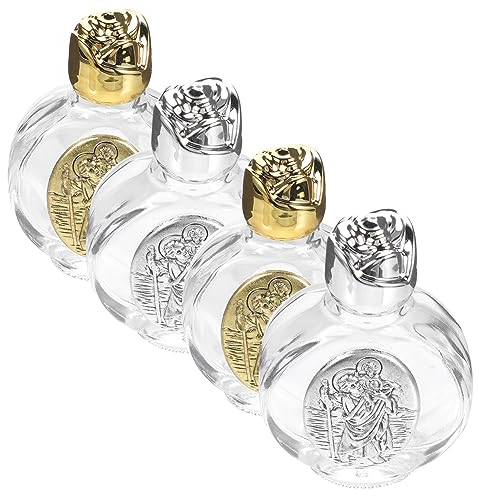 minkissy Lot De 4 Bouteilles Deau Bénite en Verre Rose en Métal Doré Et Argenté pour Baptême Récipient Deau Décoratif Élégant