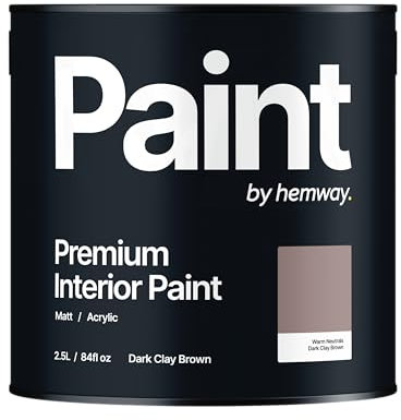 Hemway - Premium Interior Paint - Dark Clay Brown 2.5 L | Indoor Matt Finish, Acrylic & Water-Based Emulsion | Quick Dry & High Coverage for the Kitchen, Bathroom & Bedroom