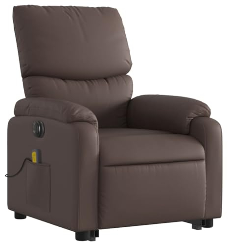 vidaXL Massagesessel, Sessel mit Aufstehhilfe Elektrisch, Relaxsessel mit Liegefunktion Vibrationsfunktion, Fernsehsessel Liegesessel Aufstehsessel, Braun Kunstleder