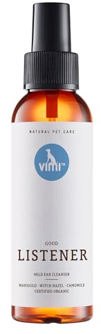 animaux Vimi Good Listener – Limpiador de oídos para orejas sensibles de perro y gato, 100 ml, con manzanilla, caléndula y magia para una limpieza profunda y suave
