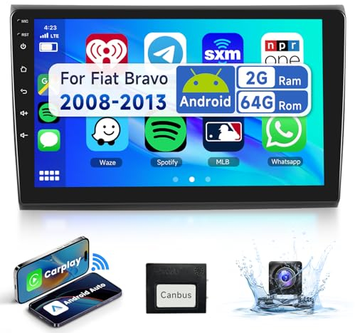【2+64G】9'' Autoradio 2 Din Per Fiat Bravo 2008-2013 Con Carplay Android Auto senza fili Mirror link,Car Radio Con Schermo HiFi Bluetooth RDS/FM+AHD Back up Camera+CANBUS