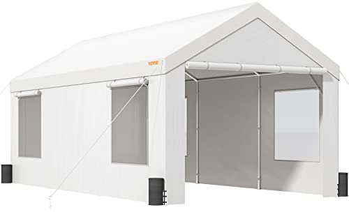 VEVOR Tettoia per Auto, Tettuccio per Auto Pesante da 12 x 20 Piedi con Finestre Ventilate arrotolabili, Garage Portatile pareti Laterali Rimovibili, Telo Impermeabile per SUV, Camion, Barca