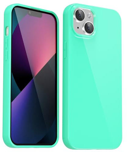 Svanove for iPhone 13 Mini Case Silicone, Glossy Soft Rubber Gel Jelly Cute Protective Plastic Simple Plain Phone Case Cover for Women Girl, Slim Thin Flexible Shockproof TPU, Mint Green