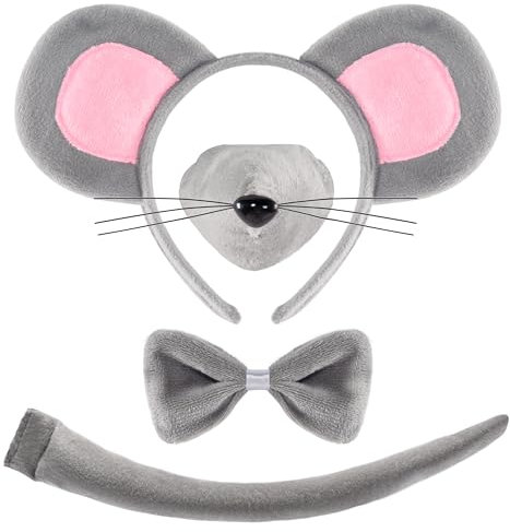 Spooktacular Creations Halloween 4 Pieces Grey Mouse Costume Accessory Set for Adults and Kids, Rat Mouse Ears Headband, Halloween Animal Costume Accessories Set