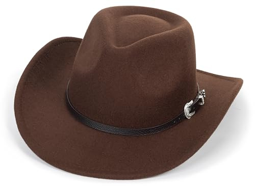 Cowboy Hats for Kids Vintage Wide Brim Roll Up Black Felt Cowboy Hat Girls Fashion Hat with Belt Buckle (2-7T)