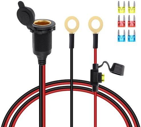 GELRHONR Zigarettenanzünder buchse Wasserdicht Marine Grade, 12V-24V Zigarettenanzünder Buchse mit Ringkabelschuhe Kabel mit 20A Fuse für Auto/Boot/Motorrad (2M)