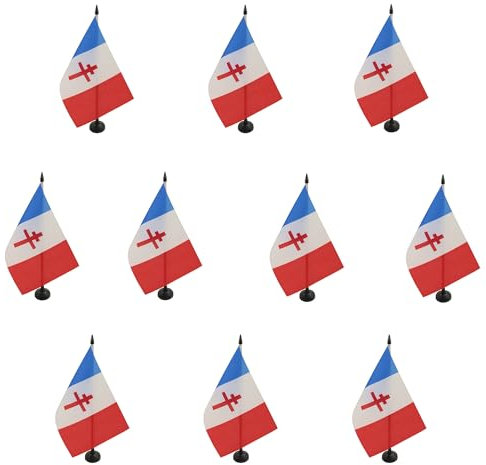 AZ FLAG - Lot de 10 Drapeau De Table France libre 1940-1944 21x14cm - 10 Petits Drapeaux Français De La Résistance De Bureau 100% Polyester Avec Hampe De 25cm Et Socle En Plastique Noir
