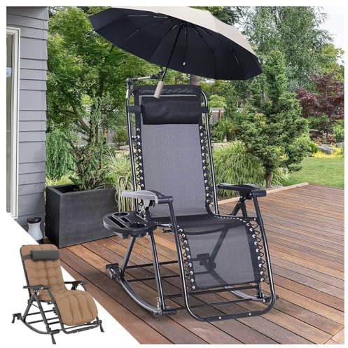 HJXBD888 Mecedora Plegable Tumbona con Sombrilla Tumbona Soporte Grueso Sun Loungers Apto para Jardín,style2