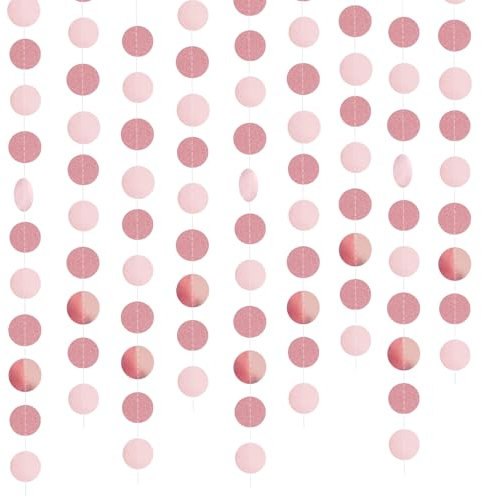 Bunt Glitzer Papier Circle Dots Banner, 4 Stücke Hängende Garland für Geburtstag Party, Hochzeit, Weihnachten Party Deko Supplies (Roségold)