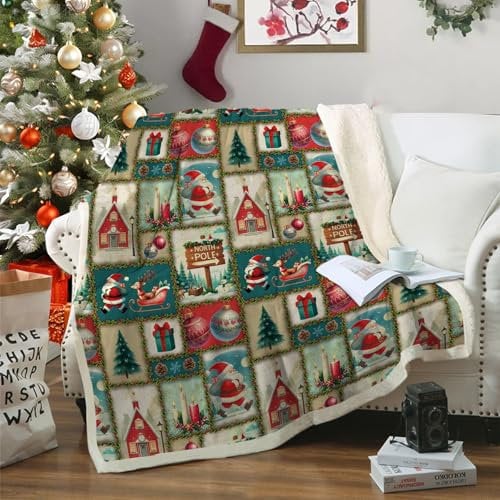 WONGS BEDDING Weihnachts Kuscheldecke 150x200 Sherpa Decke Grüner Elch Fleecedecke Reversibel Sofadecke Couchdecke weiche warm Wohndecke als Christmas Geschenk für Sofa Bett