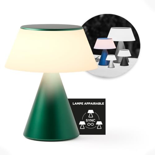Lexon Lampe de chevet LED LUMA L, Grande lampe de table sans fil tactile avec variateur d'intensité et synchronisation multi lampes, 9 couleurs de lumière rechargeable - Vert Sombre