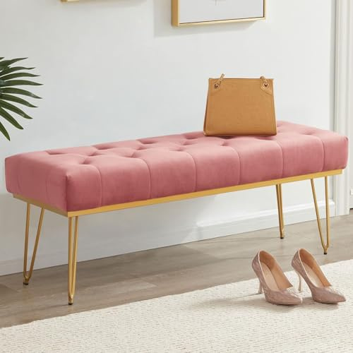 Shally Dogan Sitzbank aus Stoff, Ottomane mit hochdichter Polsterung, vielseitig einsetzbar, ideal für Schlafzimmer, Wohnzimmer, Rosa