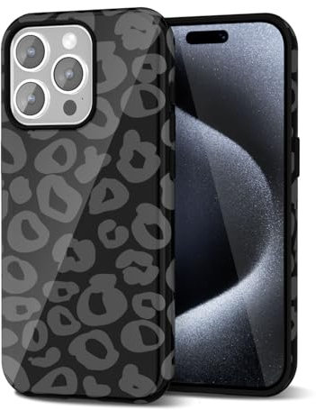 Svanove Cheetah Print Phone Case for iPhone 15 Pro Case Girly Trendy Leopard Pattern, Retro Cool Animal Print, Luxury Cute Case for Women, Aesthetic Y2k Hard Shell Plastic, Black