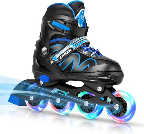ERNAN Verstellbar Inliner für Kinder. Inline Skates Kinder,Verstellbare 4 Größen Inline Skates für Mädchen/Kinder/Jungen, Kinder für den Innen und Außenbereich (Blue, S)