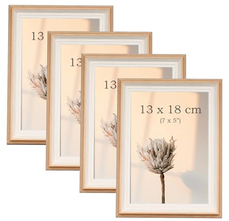 YoHyien Bilderrahmen 13x18 4er Set, Freistehende Fotorahmen 13 x 18 für Den Schreibtisch, Bilder Rahmen mit Plexiglas zur Wandmontage, Picture Photo Frame for Wall (Holzoptik, 13 x 18 cm)