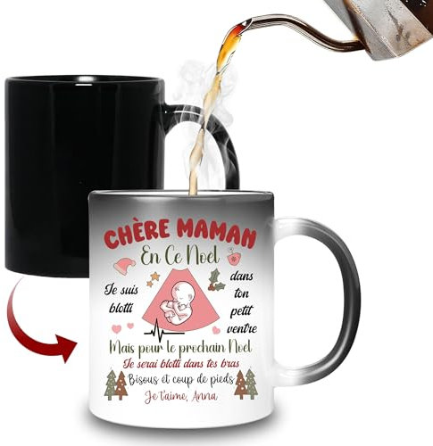 HALUMI Mug Magique Avec Nom Personnalisé Pour Future Maman Tasse A Café Originale Personnalisable Idée Cadeau Femme Enceinte Annonce Grossess Bébé Fête Des Mères Noël Anniversaire Mug Ceramique 330ml