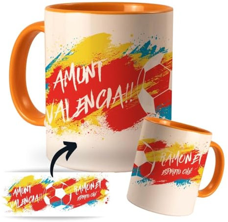 Taza Personalizada con nombre de tu equipo de Fútbol. Tazas de Desayuno personalizada. Regalo Original para Aficionados del Futbol. Regalos Mundial Fútbol (Valencia)