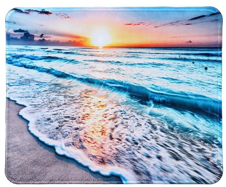 YUXIANLB Strand Sonnenuntergang Mauspad, Süßes Mauspad, Individuelles Kleines Mauspad, rutschfeste Gummibasis, Design Mauspad für Computer Laptop Büro Drahtlose Desktop-Zubehör (24x20 cm)