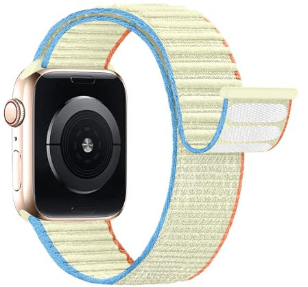 Lobnhot Nylon Sport Loop Kompatibel mit Apple Watch Armband 40mm 41mm 38mm 46mm 45mm 44mm 42mm Herren Damen, Verstellbarer Sport Armband Ersatz für iWatch Series 10 9 8 7 6 5 4 3 2 1 SE Creme