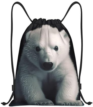 BNVSADC Rucksack mit Eisbär-Motiv, bedruckt, mit Kordelzug, für Herren, Damen, Sport, Fitnessstudio, Strand, Einkaufen, Reisen, Sport, Yoga, Rucksack, Schwarz , S