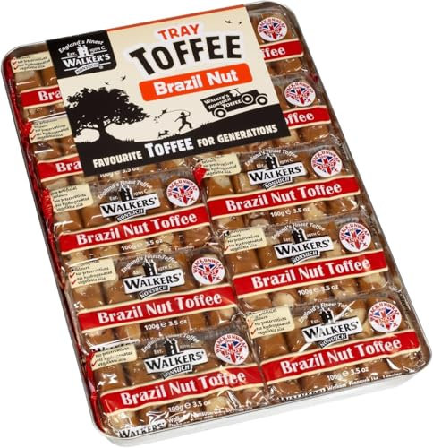 WALKERS NONSUCH Brazil Nut Toffee Bars in Traditional Tin Tray 100 g (Pack of 10) Retro Sweet Gift