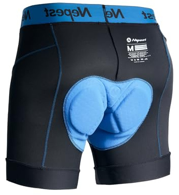 Nepest Pantalones cortos de ciclismo acolchados 4D para hombre, con forro de montaña, para montar, negro/azul, XL