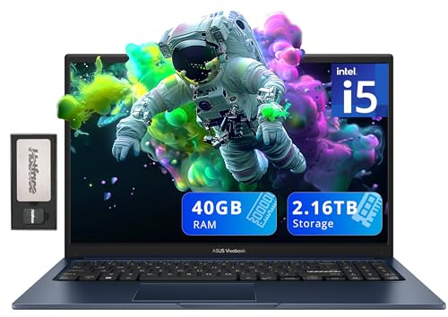 ASUS Vivobook 15 Business Laptop, display FHD da 15,6, Intel i5-1235U, 40 GB di RAM, 2,16 TB di memoria (SSD da 2 TB + set docking station da 160 GB), scheda grafica Intel Iris Xe, fotocamera HD, Num