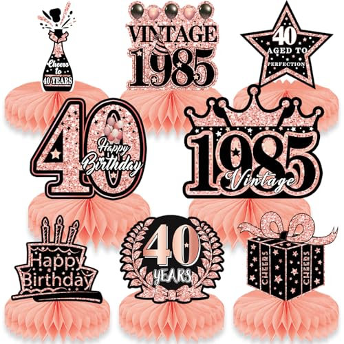 FuouYA 8 StüCk 40 Geburtstag Deko Geburtstag Frauen,Geburtstagsdeko 40 Frauen Bienenwabe MittelstüCk,Tischdeko Geburtstag Party Dekoration,Happy Birthday Tischdeko,Happy Birthday Tischdeko
