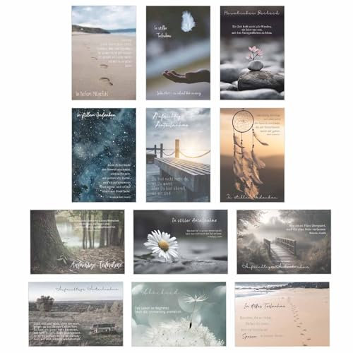 Edition Seidel Set 12 einfühlsame Trauerkarten/Beileidskarten mit Umschlag. Trauerkarte Beileidskarte mit Spruch schreiben (Doppelkarten/Klappkarten mit Briefumschlag SW026