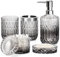 Hebaogugu 5-Stück Badezimmer Set, Grau Badezimmer-Zubehör-Set Mit Seifenspender, Seifenschale, Zahnputzbecher, Zahnbürstenhalter, Wattestäbchen-Kanister, Seifenspender-Set Mit Diamantschliff Für Heimd