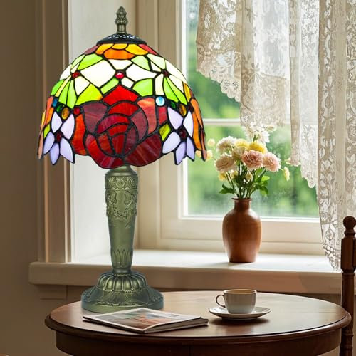 Ppbmocw Tiffany Tischlampe,8 Zoll Retro Stained Glass Lamp Für Wohnzimmern,Lesezimmern,Schlafzimmern Und Arbeitszimmern Verwendet (Rose Nr. 1)
