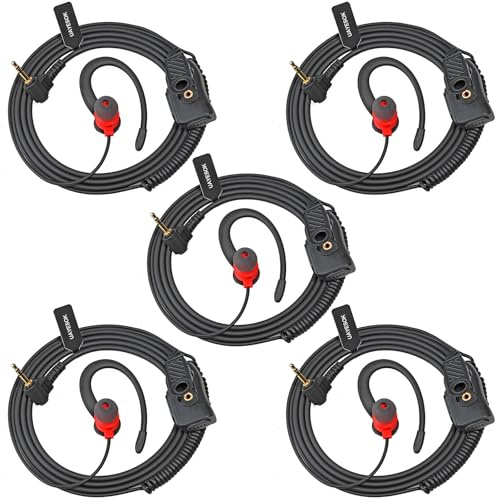 UAYESOK Walkie Talkie Ohrhörer, Funkgeräte Headset 1-polig 2,5-mm Klinke, G-Form Sicherheits Kopfhörer für Motorola Talkabout TLKR T92 H20 T60 T80 T82 XT180 Zwei-Wege-Radio mit PTT-Mikrofon (5 Stück)