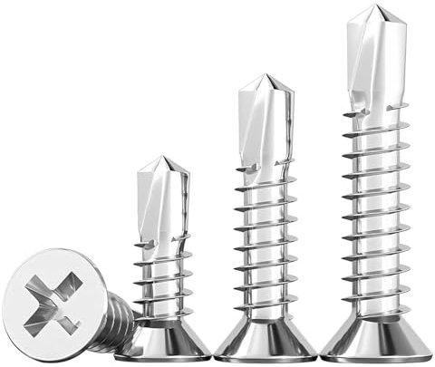 Ctyjia 100 Piezas Avellanador Tornillos Autorroscantes, M4.2x16 mm Tornillos Autoperforantes de Acero Inoxidable, para Madera, Plásticos