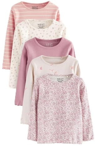 NEXT Mädchen Langärmelige, gerippte Jerseytops im 5er-Pack