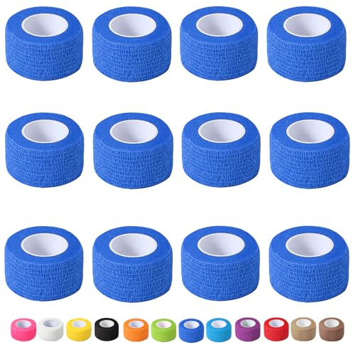 12 Pack Self Adhesive Bandage Wrap, 2.5cm x 4.5m Non-Woven Self Adherent Cohesive Bandage, Vet Wrap Wound Tape for Thumb Finger Wrist Knee Ankle, Royal Blue