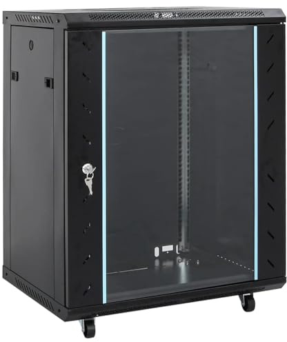 vidaXL Netzwerkschrank mit Speicher Schwarz 60 x 60 x 80 cm Stahl, Büro-Aufbewahrungslösungen, Mobile Schränke, Netzwerk-Equipment-Schließfach, sichere Möbel für Moderne Büros