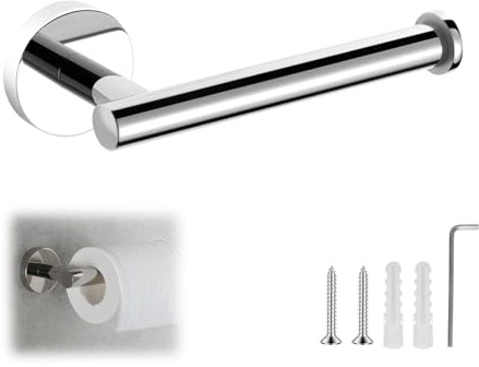 Wall Mounted Toilet Paper Holder Chrome 304 Stainless Steel Loo Roll Holder Bathroom Kitchen Tissue Dispenser Single Arm Rustproof Toilet Roll Rack Polished Silver Finish Vertical Horizontal Install