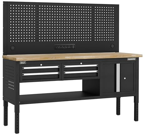 Sealey Superline PRO® Modular Workbench with 4 Drawers & Cupboard Wooden Worktop Adjustable Height 1830mm - APMWB72COMBO1W