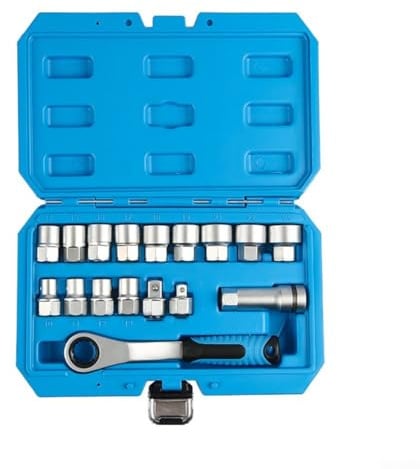Pass Through Steckschlüsselsatz 17-teilig Chrom-Vanadium-Stahl Hohlratsche für tiefe Gewindestangen Automobilreparatur Maschinenwartung 10-24mm Größen 19mm Ratsche Adapter