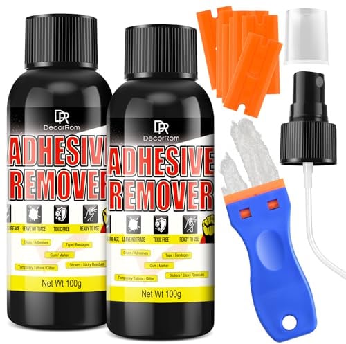 Rimuovi Colla Adesivi, 200ml Rimuovitore etichette & Dissolvente con spatola, Sicuro per laccato & vetro, Elimina residui di colla, etichette, adesivi & resti di nastro – Spray sicuro per superfici