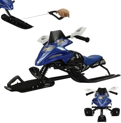 Lenkschlitten mit 2 Fußbremsen, Schlitten mit Automatisches Zugseil & Lenkrad & Stoßdämpfer für Kinder und Erwachsene, Max. Belastung 80 kg, Kinderschlitten Skibob Kufenschlitten (Blua)