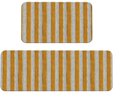 Woshuwo Küchenteppich, gestreift, gelb-weiß, gestreift, rutschfest, Bodenmatte, Läufer, Teppich, Fußmatte, Teppich, Waschküche, Küchendekoration