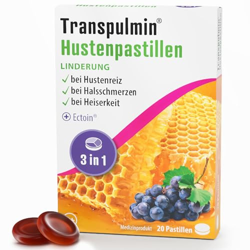 Transpulmin Hustenpastillen – Linderung bei Hustenreiz, Halsschmerzen und Heiserkeit – Mit Ectoin und Honig
