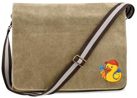 Huuraa Umhängetasche Quietscheente Einschulung Gummiente Schulanfang 14 Liter Sahara Canvas Laptoptasche Geschenkidee