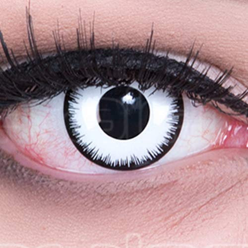 MeralenS Halloween Kontaktlinsen MIT STÄRKE -6,00 Weiße Crazy Zombie Vampir Fun Monatslinsen 1 Paar Farbige Weiße Lunatic Dioptrien und Behälter. Perfekt zu Karneval, Fasching oder Fasnacht