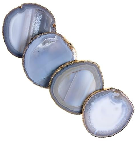 Nature's Decorations Lot de 4 dessous de verre en pierre d'agate naturelle polie, pour salle à manger, table basse et décoration de cuisine, sans colorant, 11,4 à 12,7 cm de diamètre