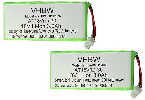 vhbw 2X Batterie Compatible avec Husqvarna Automower 430X (Jusque 2019/2020), 435X AWD Robot Tondeuse (3000mAh, 18V, Li-ION)