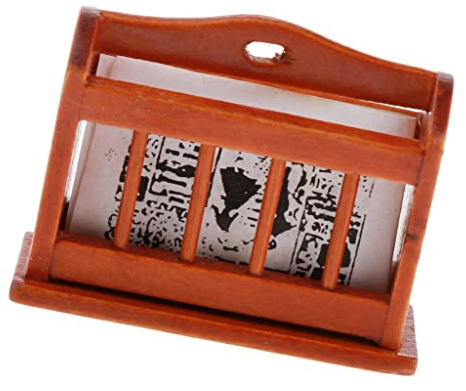 1:12 Puppenhaus Zubehör Holz Bücherregal Zeitungsstand mit Zeitung Modell